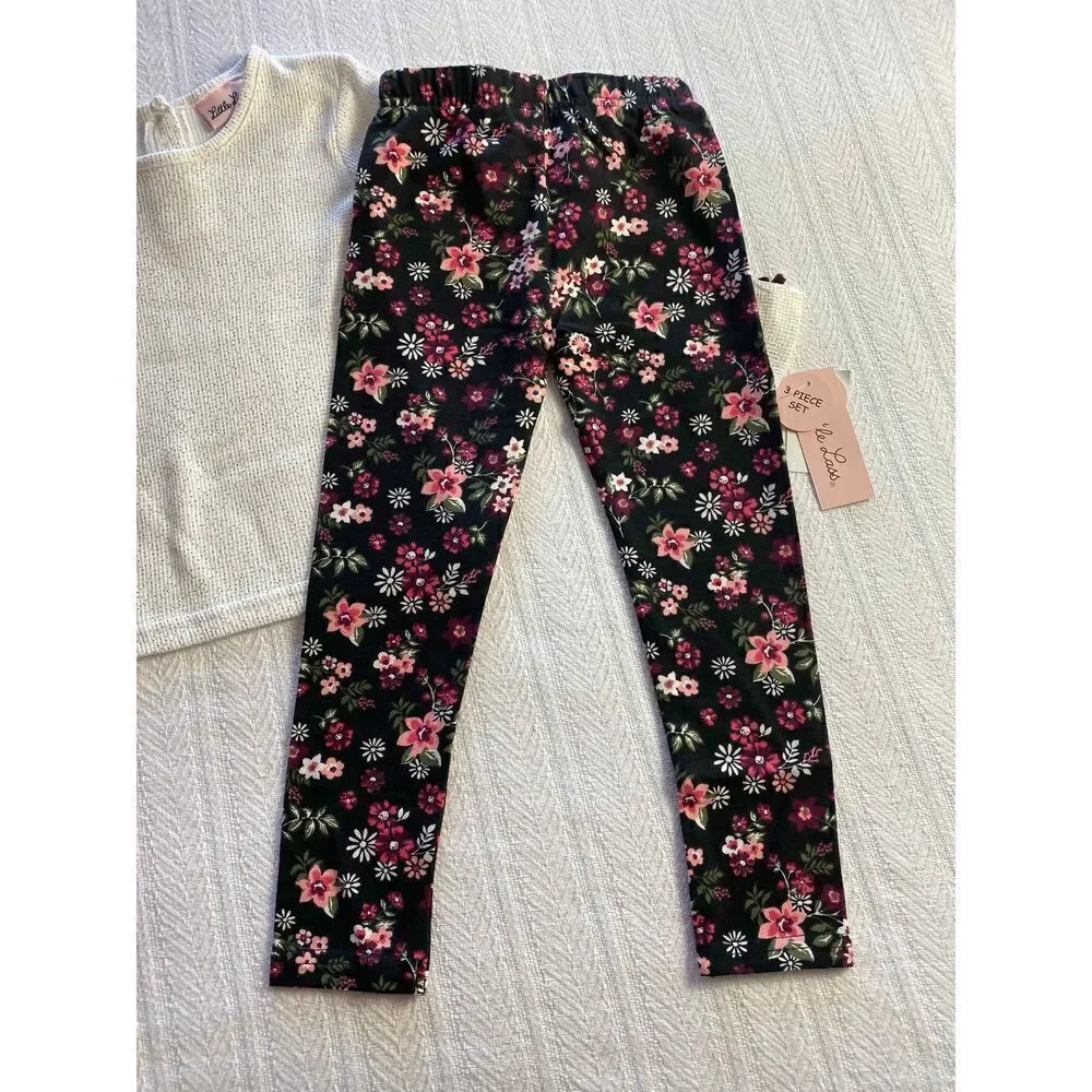 LITTLE LASS GIRL’S SIZE 4 METALLIC SHINE PUFFER VEST, TEE & FLORAL LEGGINGS 3-PC - Picture 3 of 5